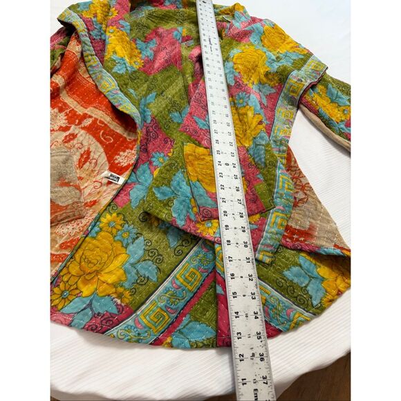 Kantha Patchwork Kimono Jacket Reversible Colorful Boho Patch Pockets O/S - Picture 7 of 16